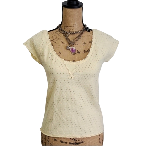 Free People Cream/Yellow Lace Embroidered Top, Size Medium - Picture 3 of 12